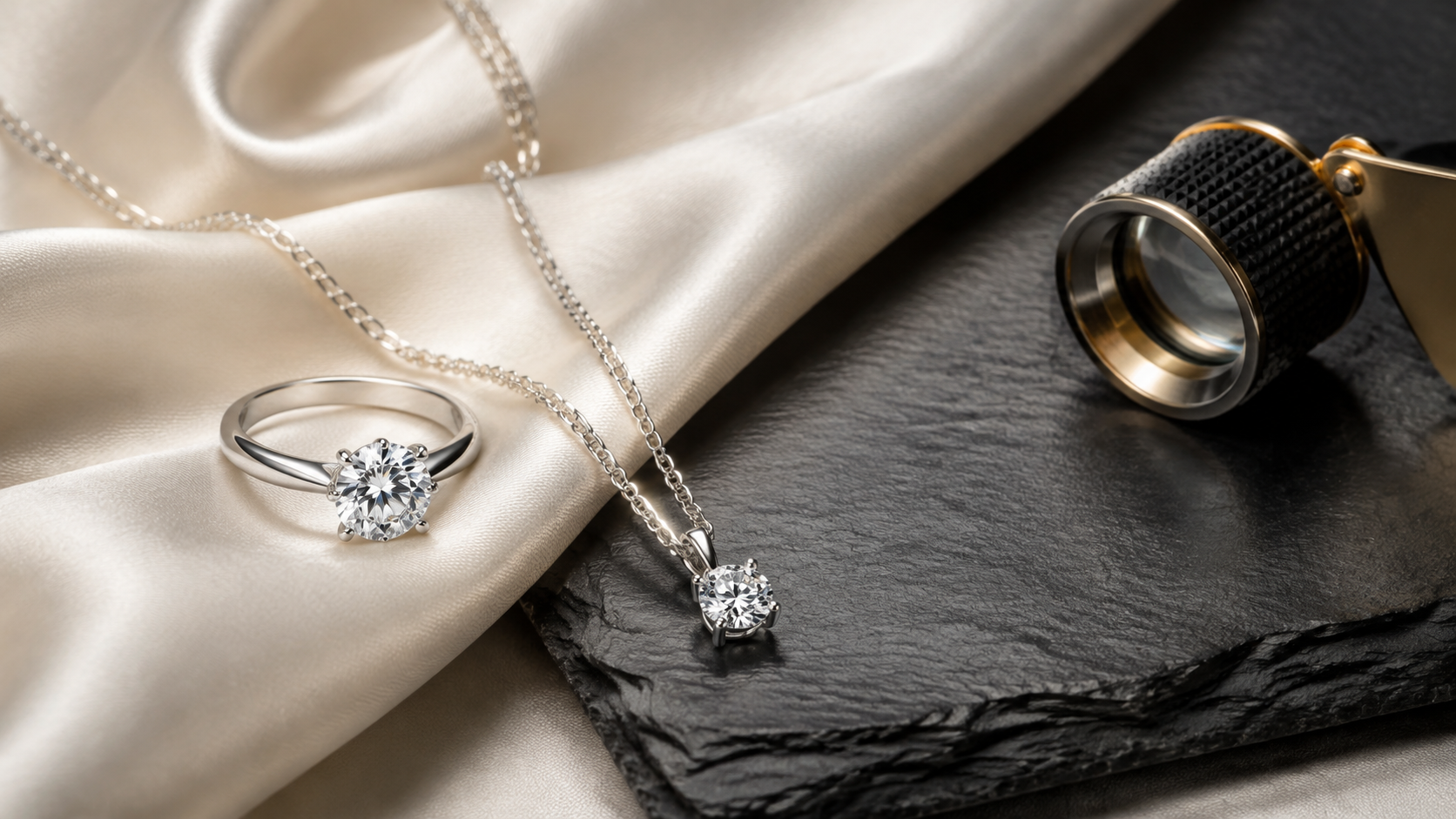 Diamantschmuck in einer eleganten, markenfreien Präsentation